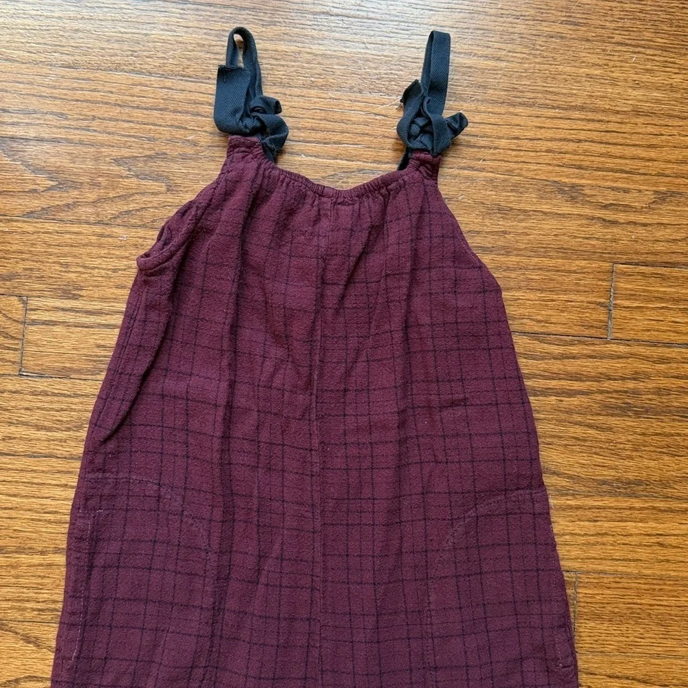Zara Girls Burgundy Checkered Overalls with Bow Straps